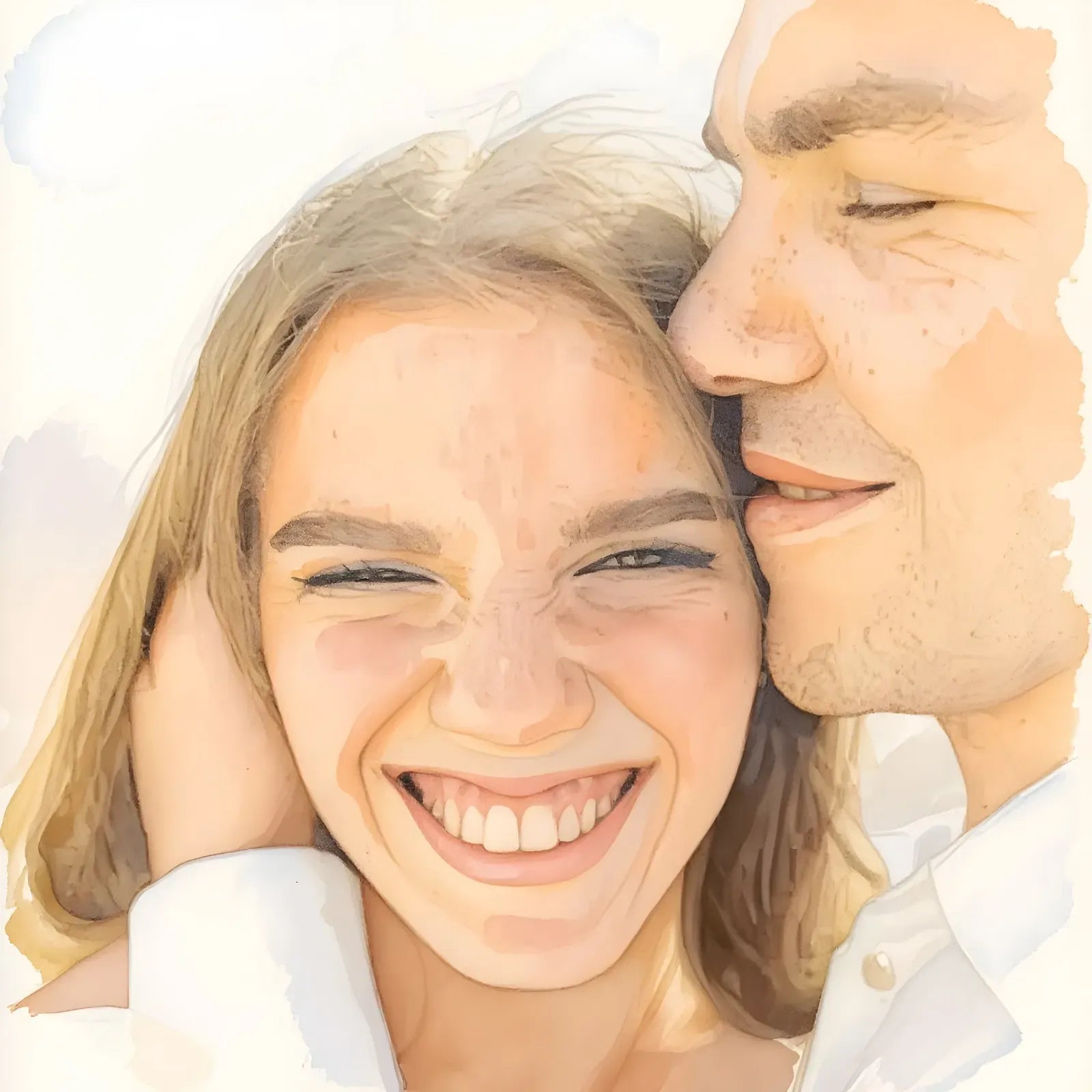 A laughing couple in loose watercolour