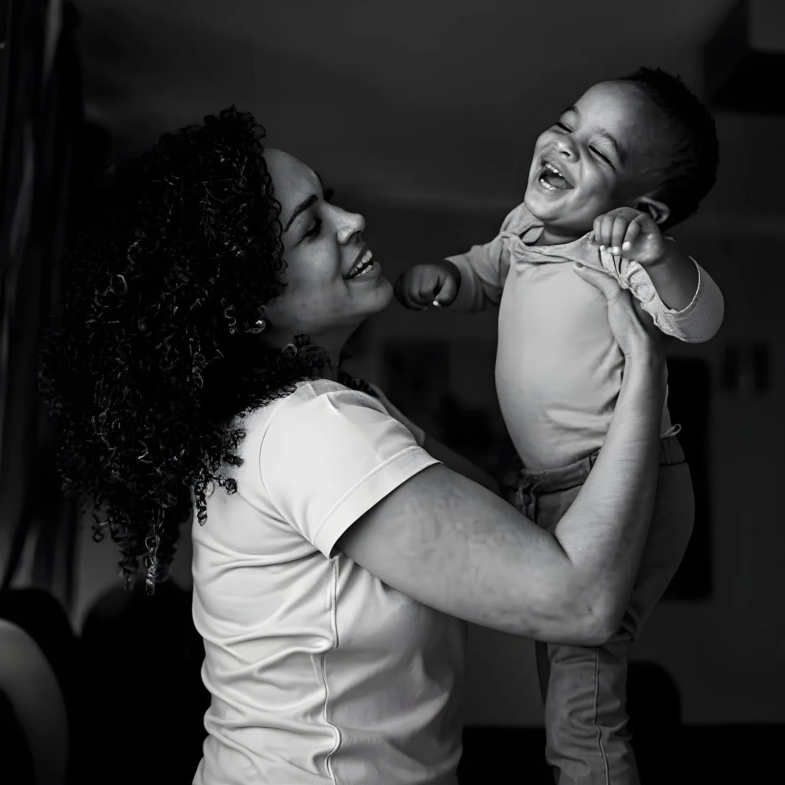 A mother and baby in fine-art monochrome