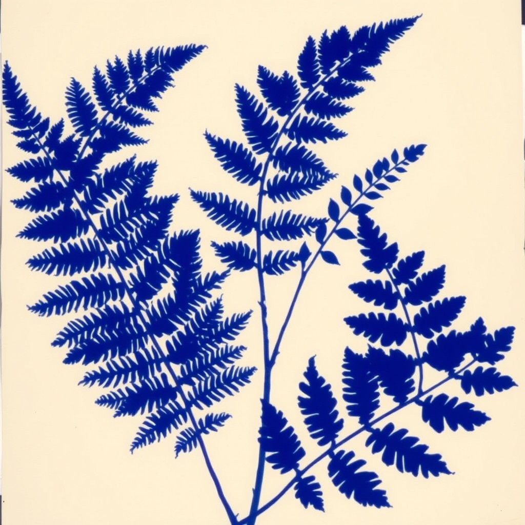 Cyanotype botanical fern silhouette